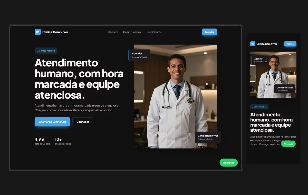 Site de clínica e consultório no modelo Vitrine Neon