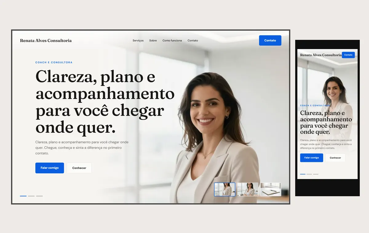 Site de coach e consultor no modelo Cinema Luz