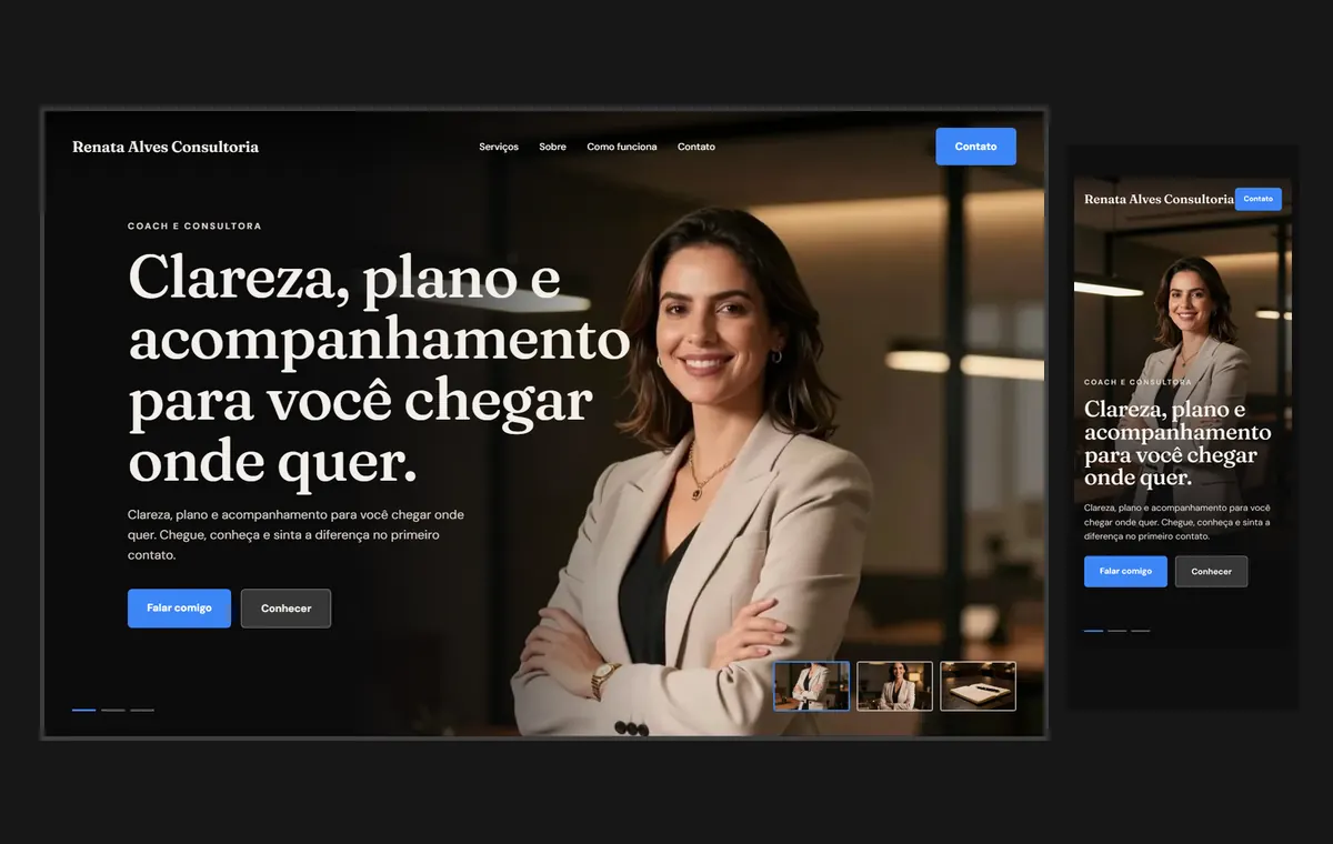 Site de coach e consultor no modelo Cinema Noite