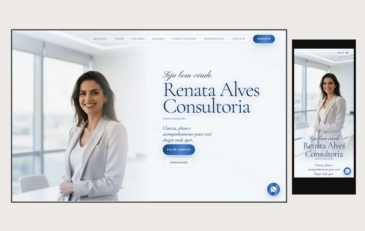 Site de coach e consultor no modelo Luxo Dia