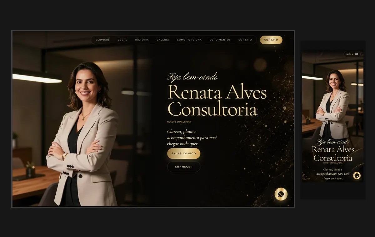Site de coach e consultor no modelo Luxo Noite