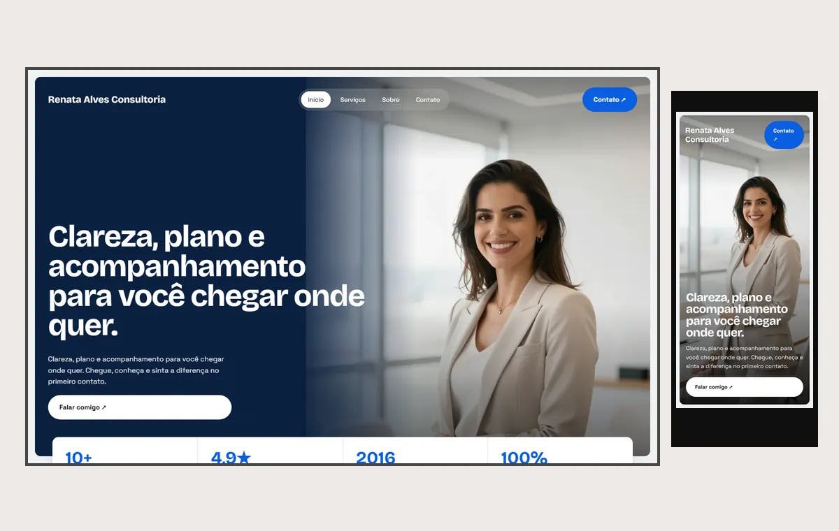 Site de coach e consultor no modelo Panorama Céu