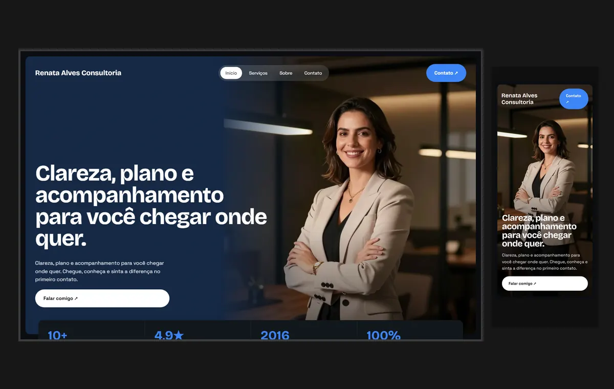 Site de coach e consultor no modelo Panorama Lua