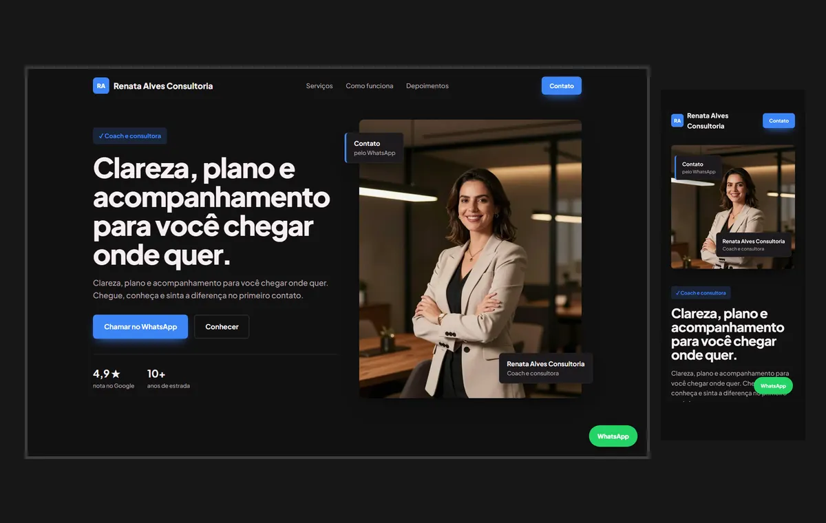 Site de coach e consultor no modelo Vitrine Neon