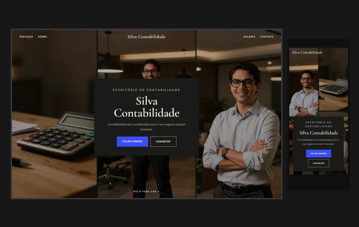 Site de contador no modelo Mosaico Carvão