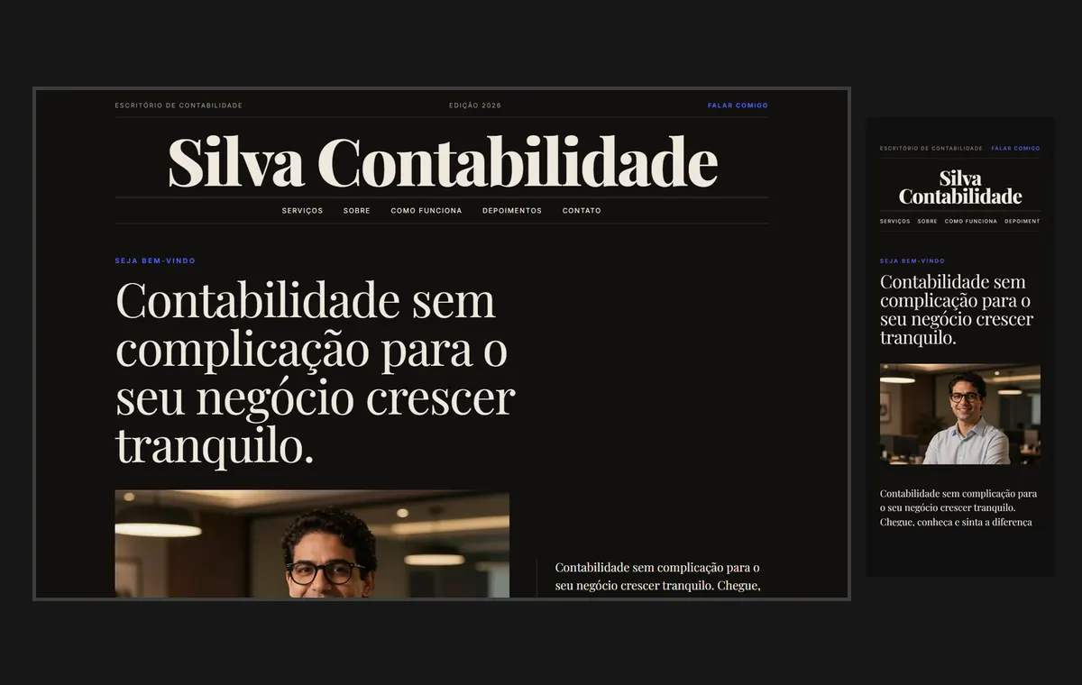 Site de contador no modelo Revista Ébano