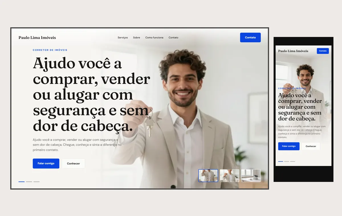 Site de corretor de imóveis no modelo Cinema Luz