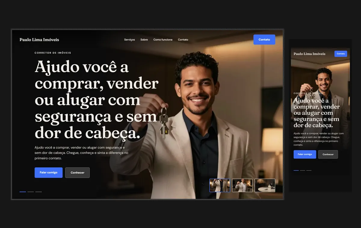 Site de corretor de imóveis no modelo Cinema Noite