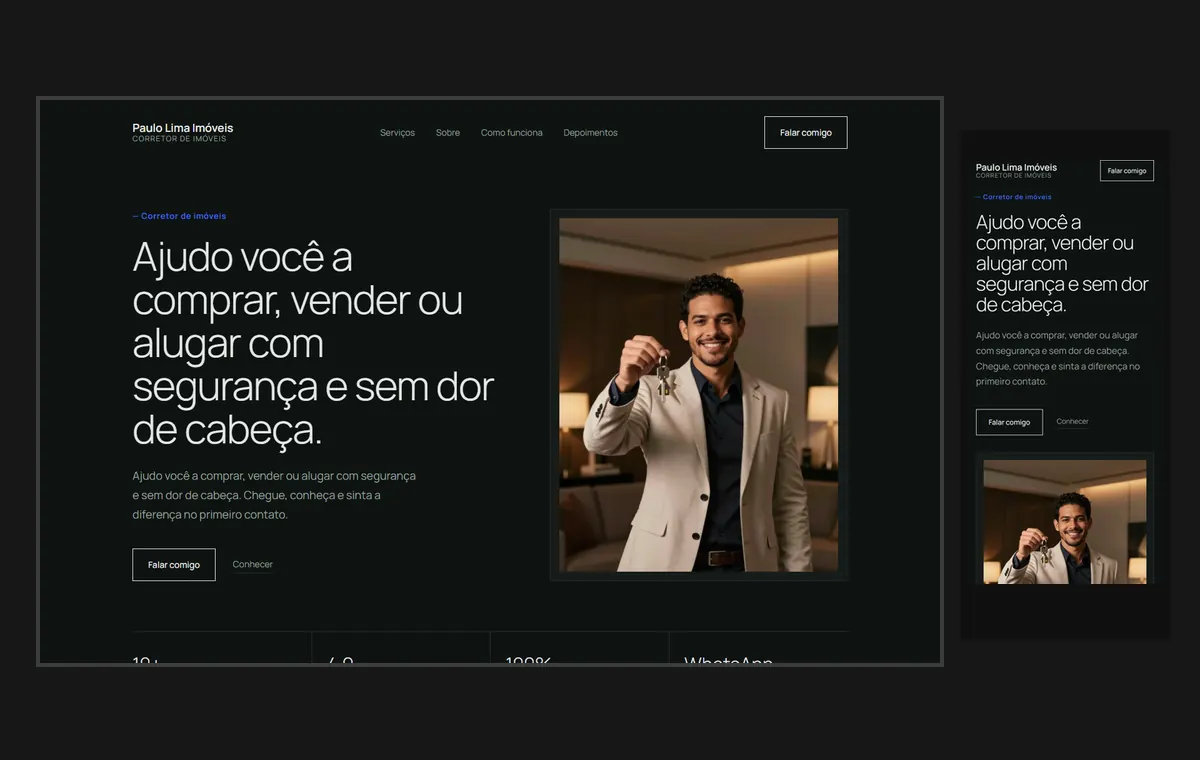 Site de corretor de imóveis no modelo Clean Grafite
