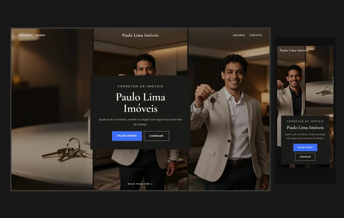 Site de corretor de imóveis no modelo Mosaico Carvão
