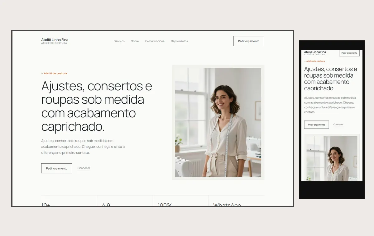 Site de costureira e ateliê no modelo Clean Nuvem