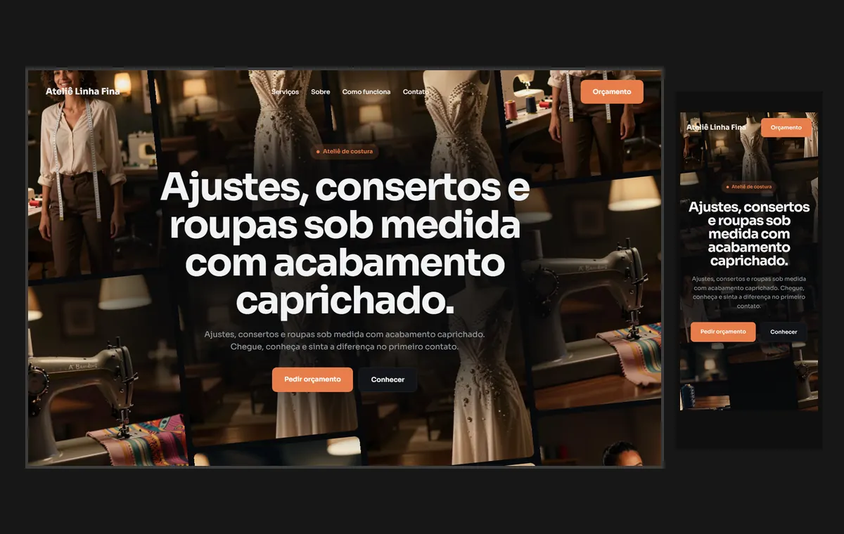 Site de costureira e ateliê no modelo Fluxo Noite
