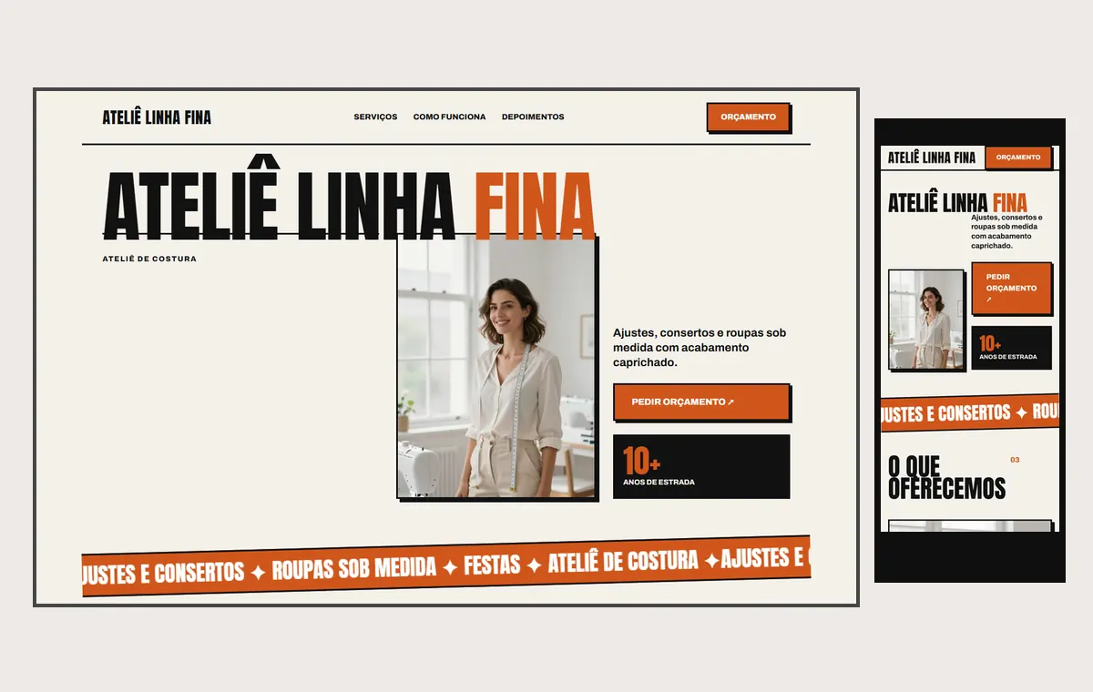 Site de costureira e ateliê no modelo Impacto Sol