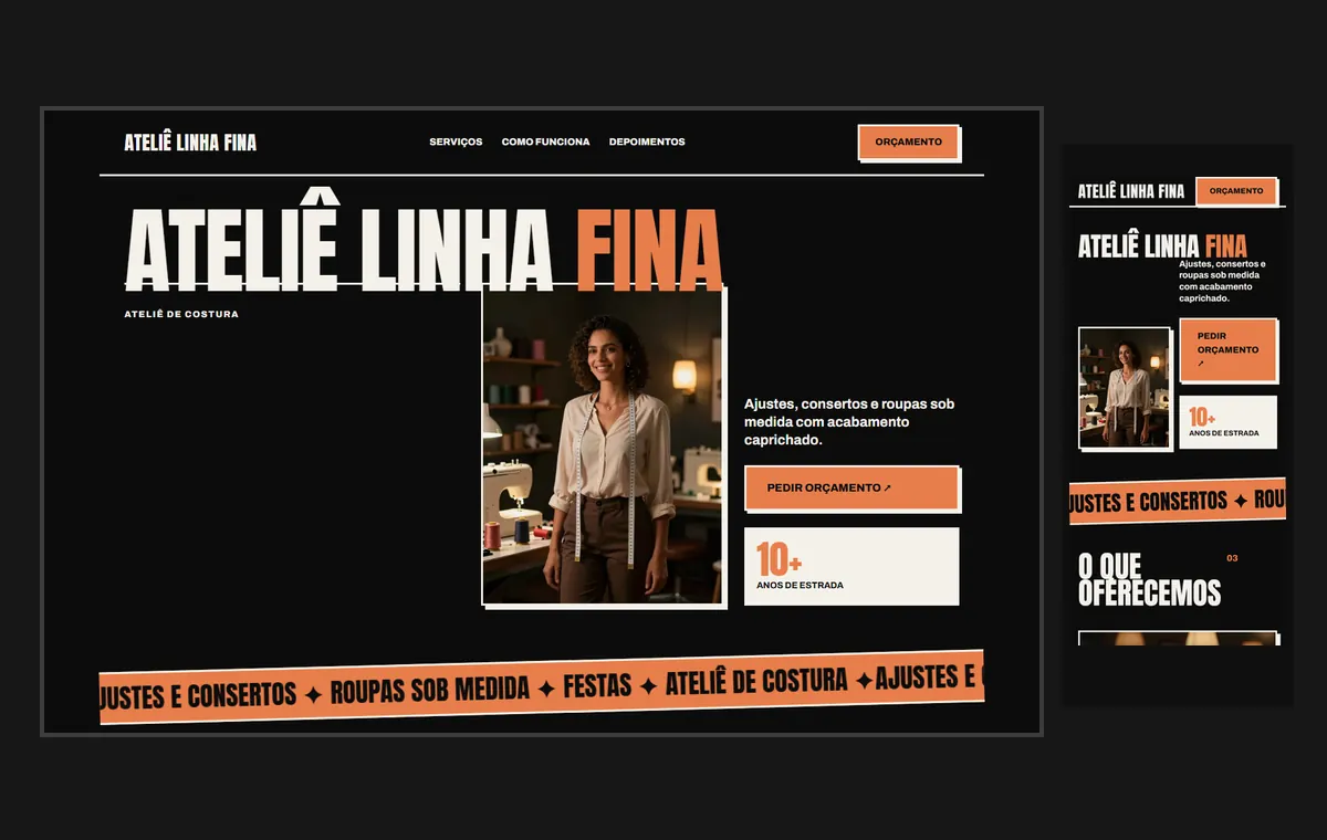 Site de costureira e ateliê no modelo Impacto Eclipse