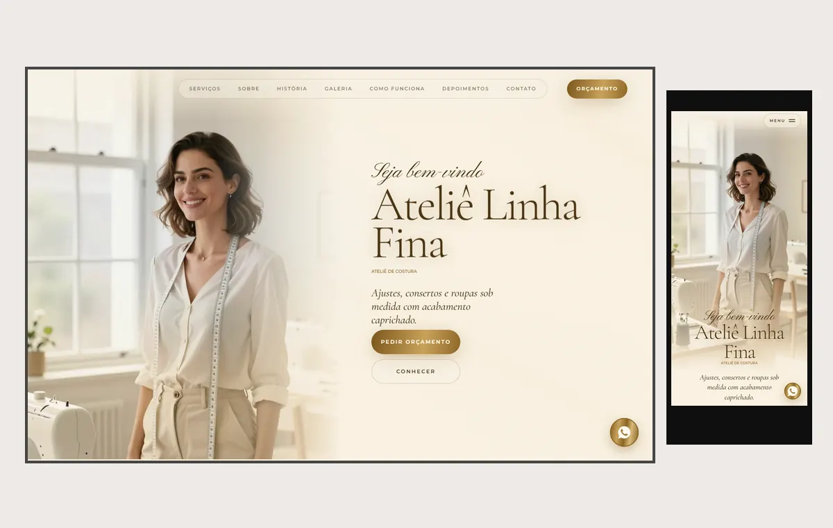 Site de costureira e ateliê no modelo Luxo Dia