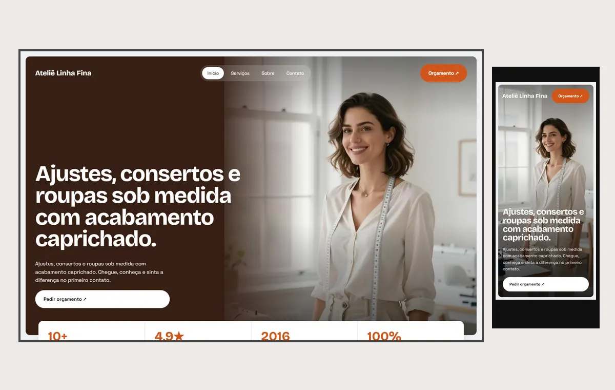 Site de costureira e ateliê no modelo Panorama Céu