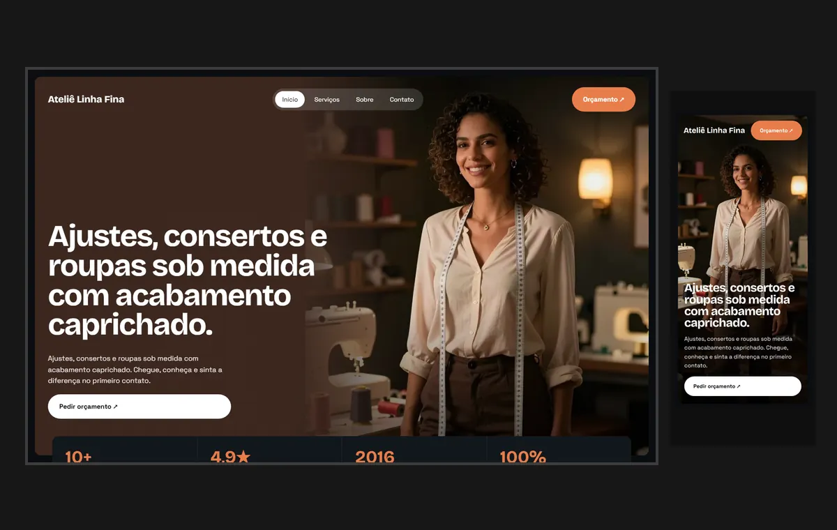 Site de costureira e ateliê no modelo Panorama Lua
