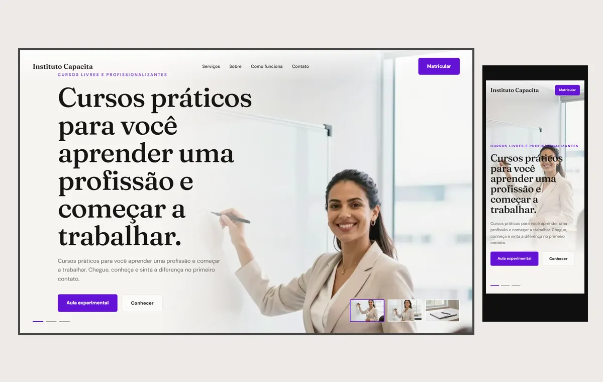 Site de cursos livres e profissionalizantes no modelo Cinema Luz