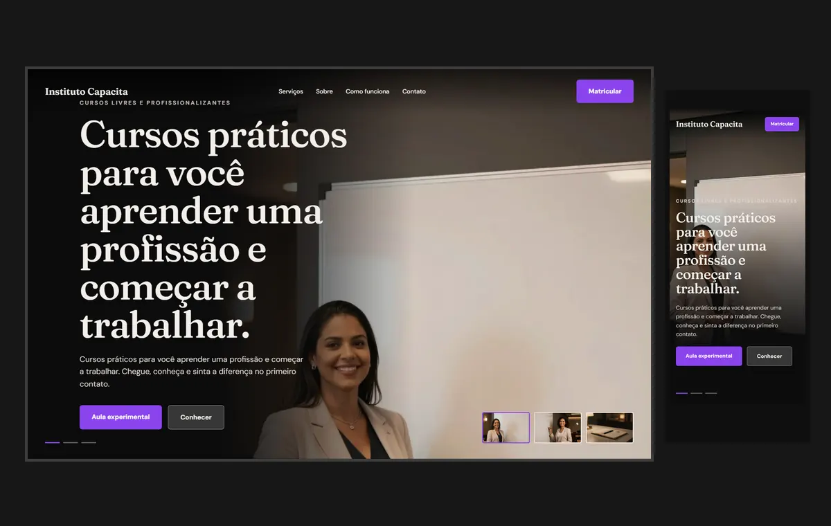 Site de cursos livres e profissionalizantes no modelo Cinema Noite