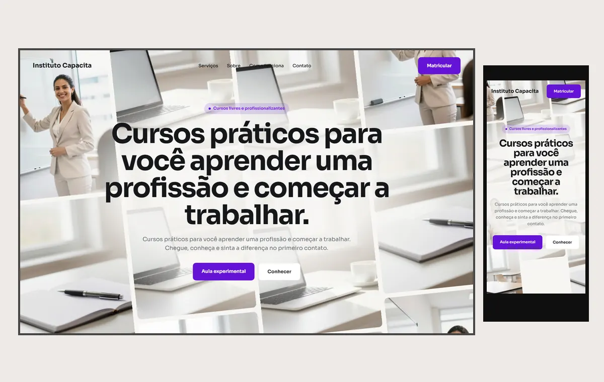 Site de cursos livres e profissionalizantes no modelo Fluxo Brisa