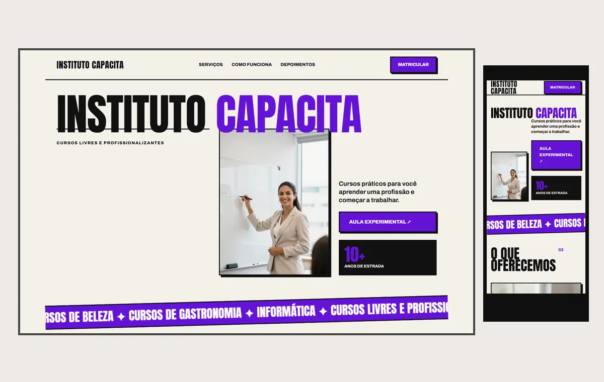 Site de cursos livres e profissionalizantes no modelo Impacto Sol