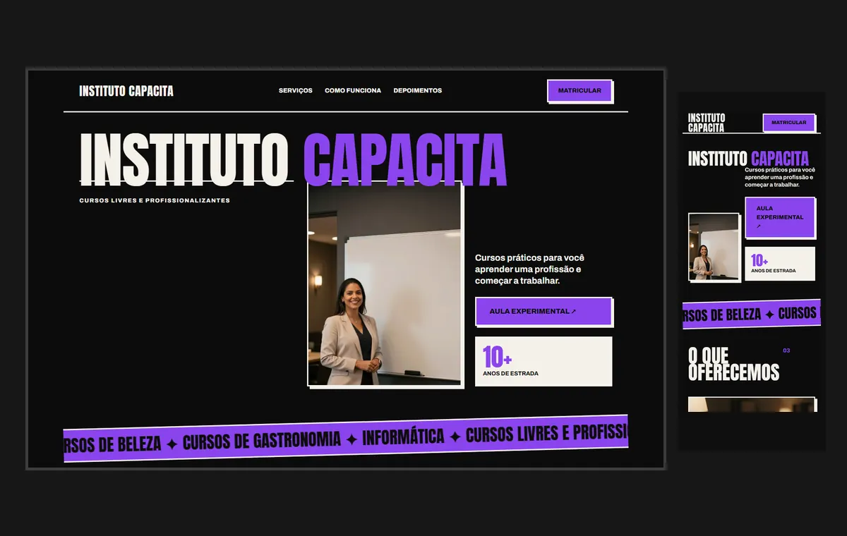 Site de cursos livres e profissionalizantes no modelo Impacto Eclipse