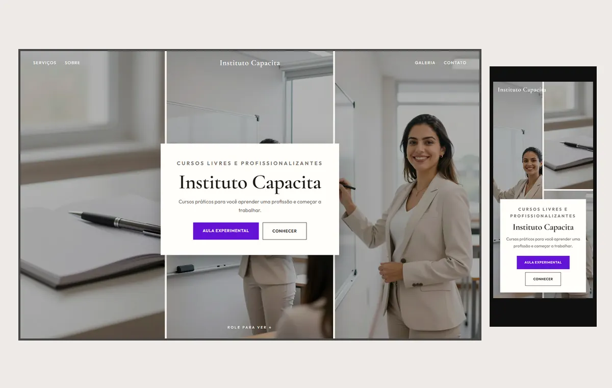 Site de cursos livres e profissionalizantes no modelo Mosaico Areia