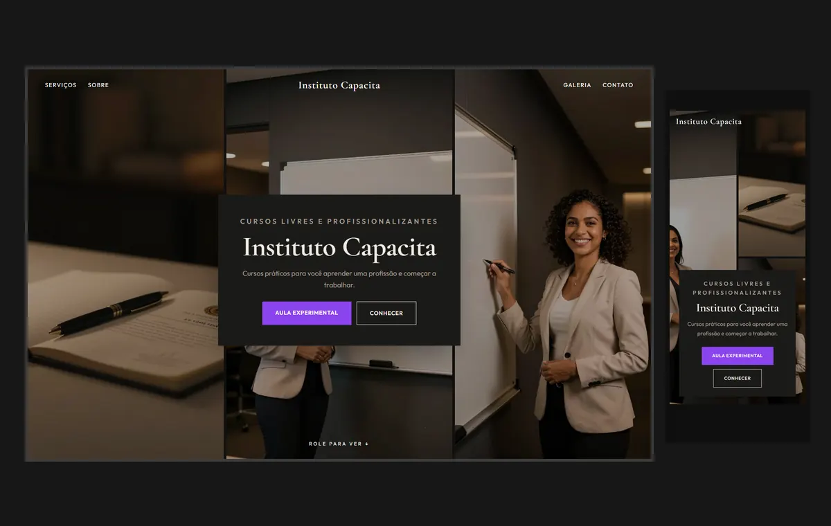 Site de cursos livres e profissionalizantes no modelo Mosaico Carvão