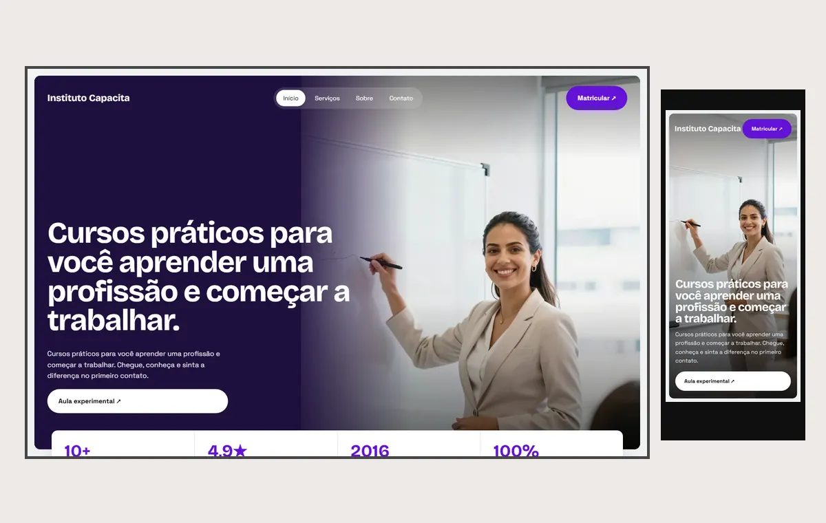 Site de cursos livres e profissionalizantes no modelo Panorama Céu