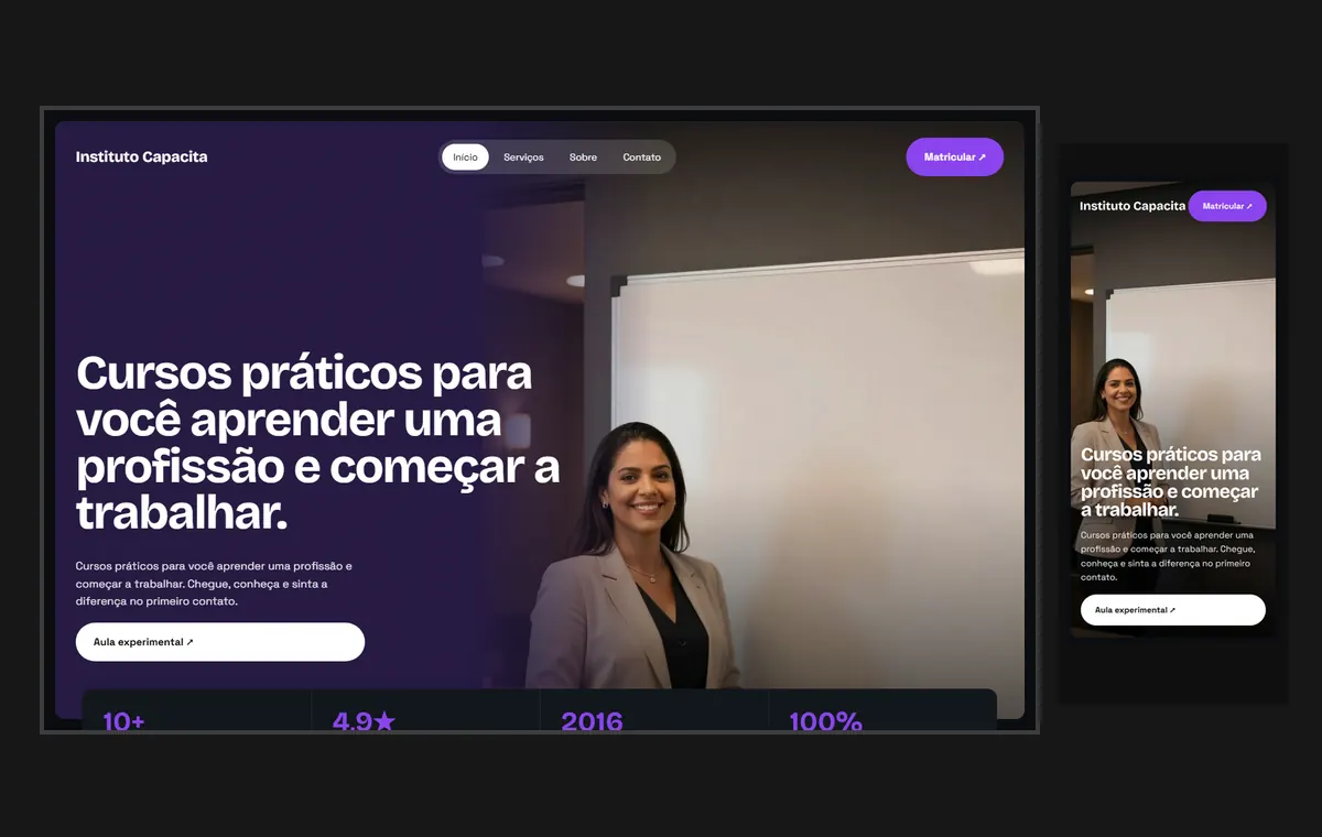 Site de cursos livres e profissionalizantes no modelo Panorama Lua