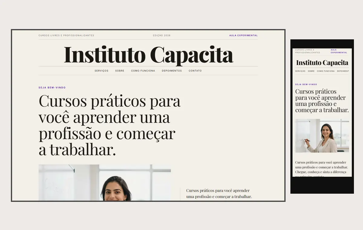 Site de cursos livres e profissionalizantes no modelo Revista Linho