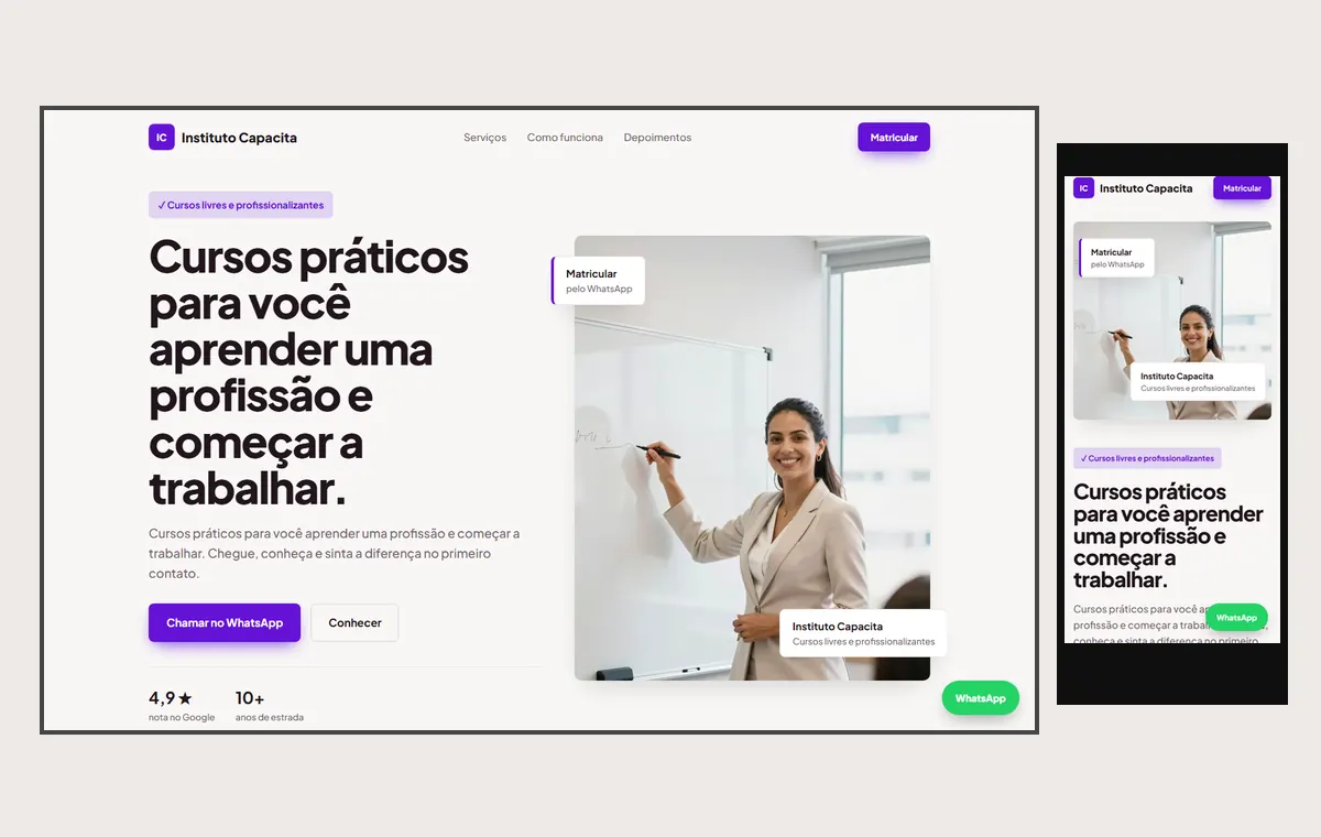 Site de cursos livres e profissionalizantes no modelo Vitrine Aurora