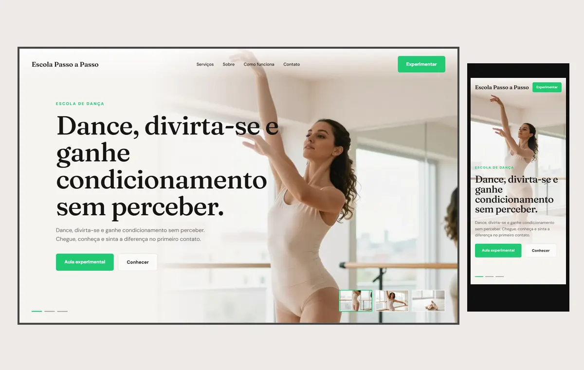 Site de escola de dança no modelo Cinema Luz