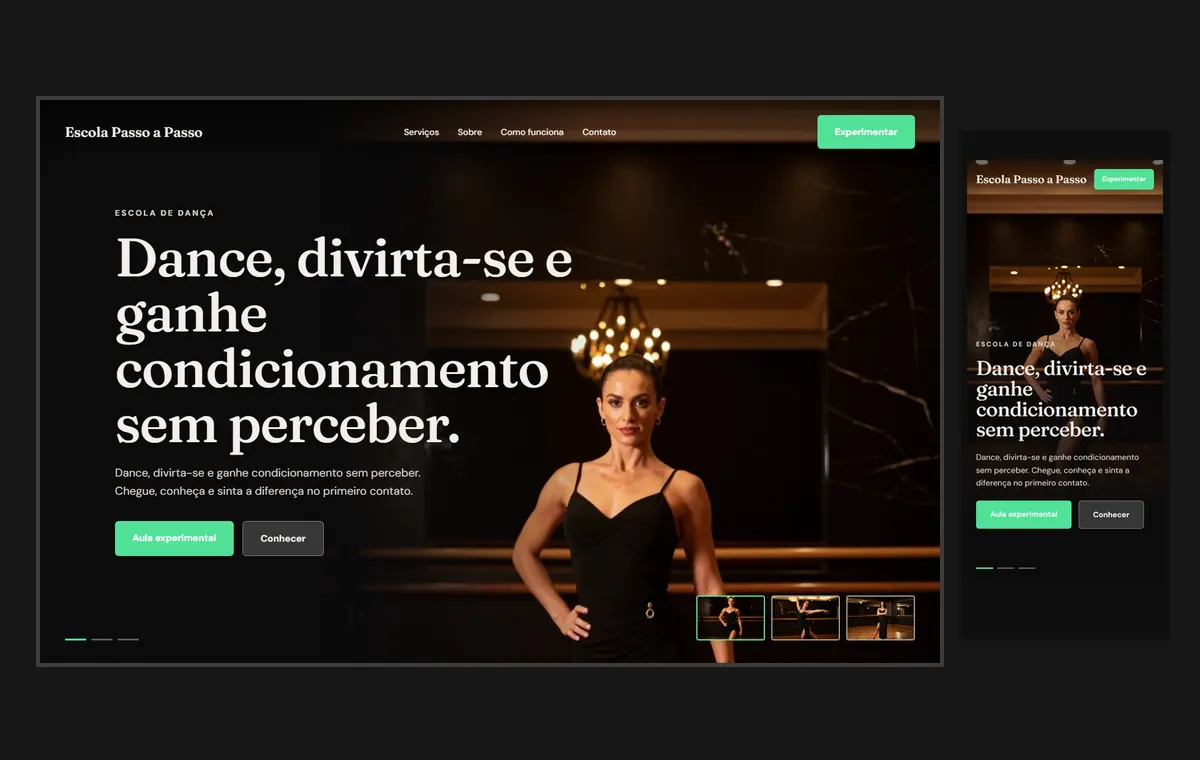 Site de escola de dança no modelo Cinema Noite