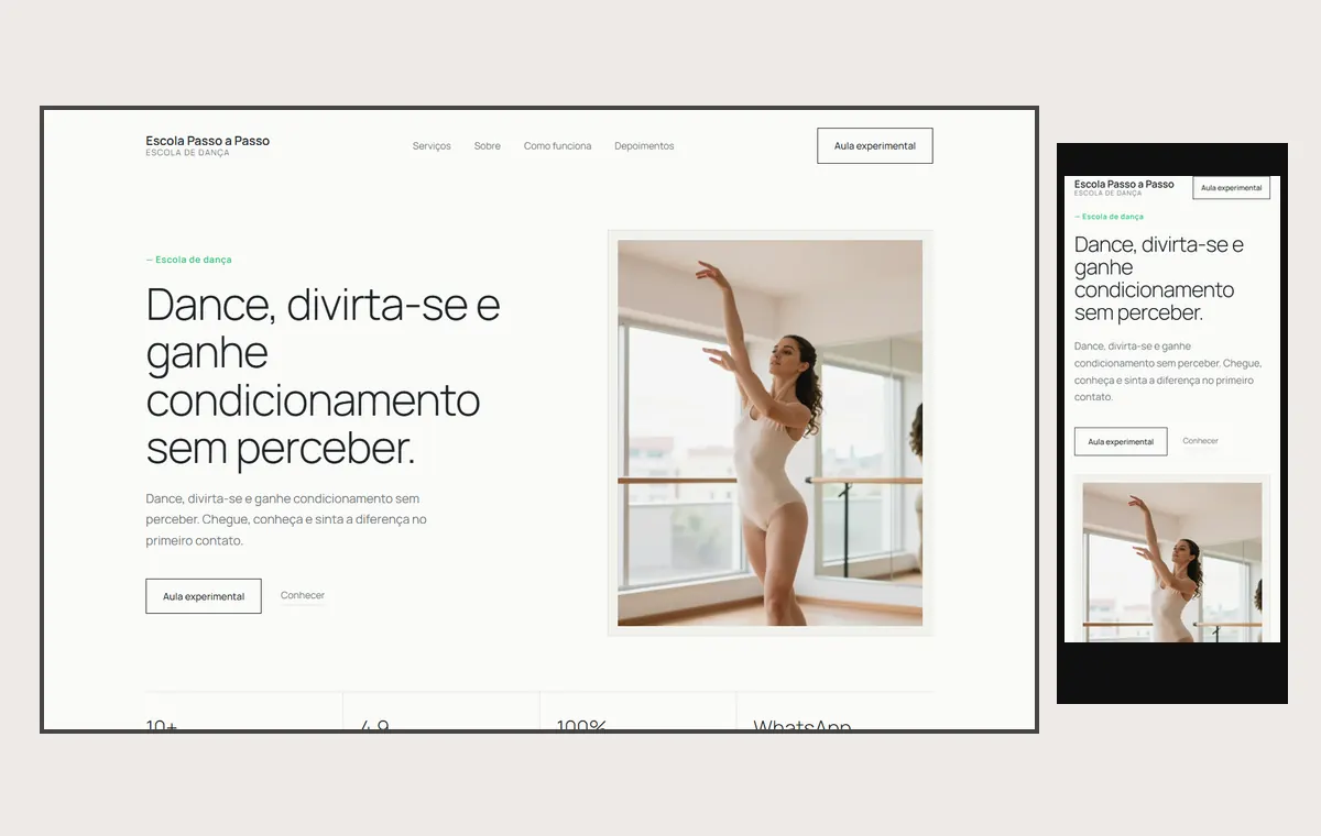 Site de escola de dança no modelo Clean Nuvem