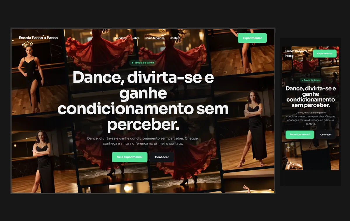 Site de escola de dança no modelo Fluxo Noite