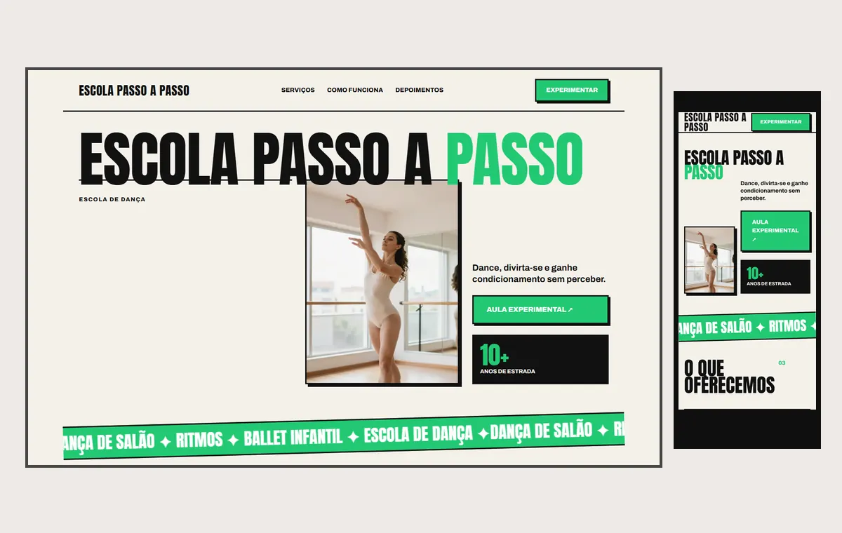 Site de escola de dança no modelo Impacto Sol