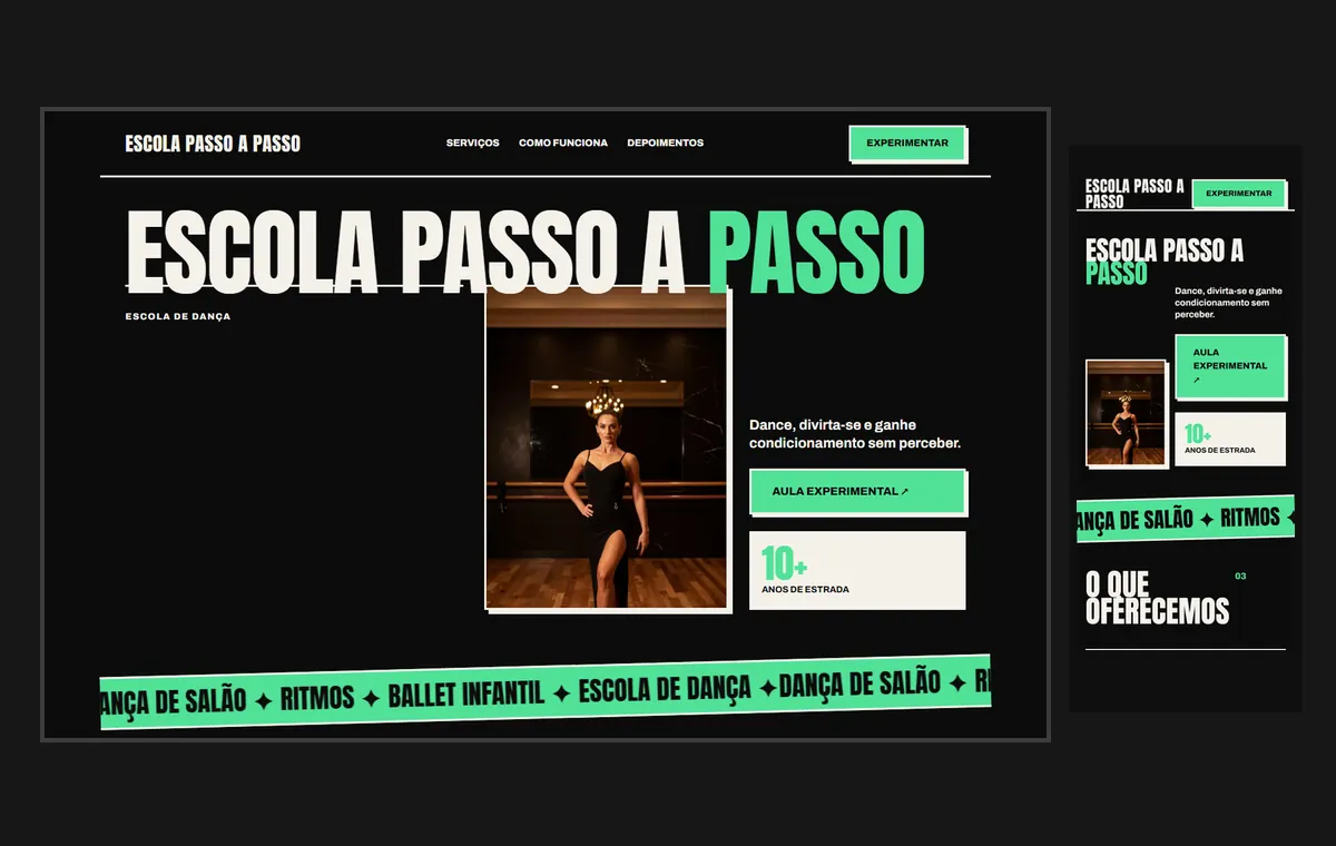 Site de escola de dança no modelo Impacto Eclipse