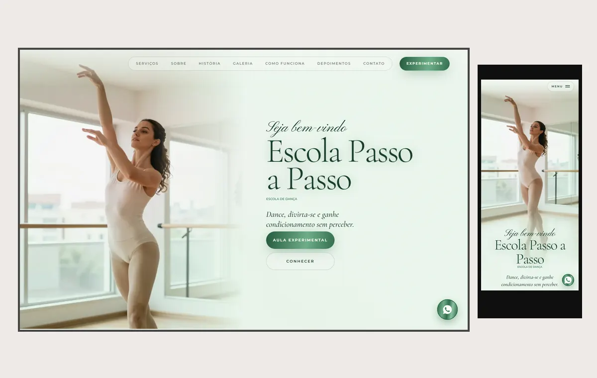 Site de escola de dança no modelo Luxo Dia