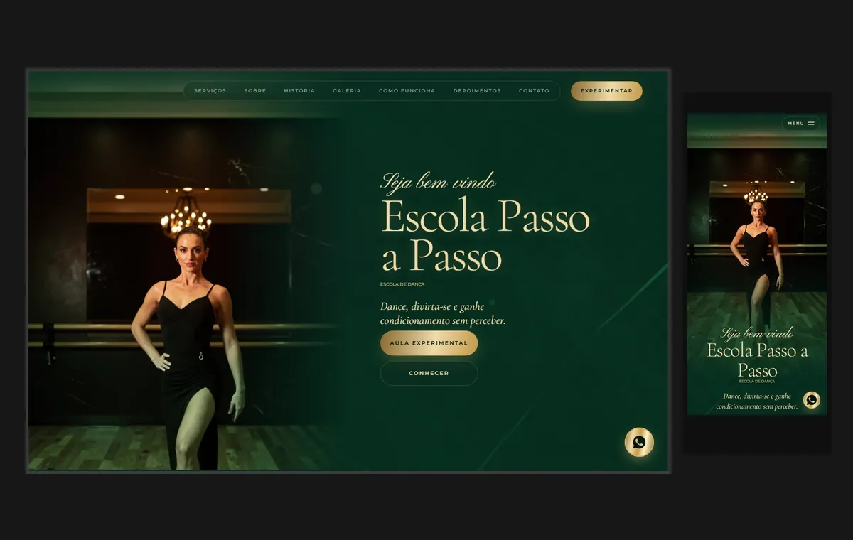 Site de escola de dança no modelo Luxo Noite