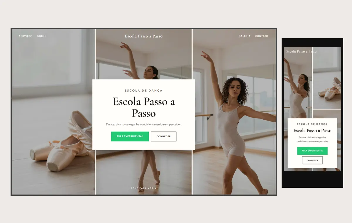 Site de escola de dança no modelo Mosaico Areia