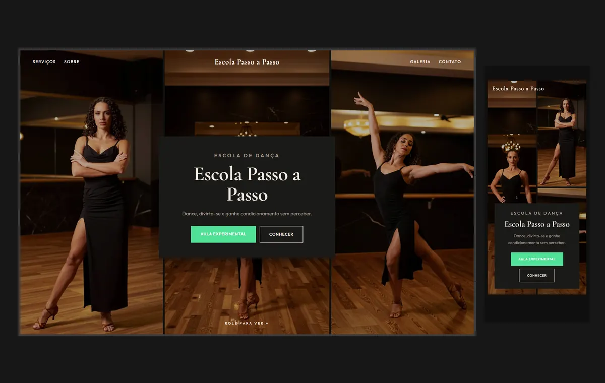 Site de escola de dança no modelo Mosaico Carvão