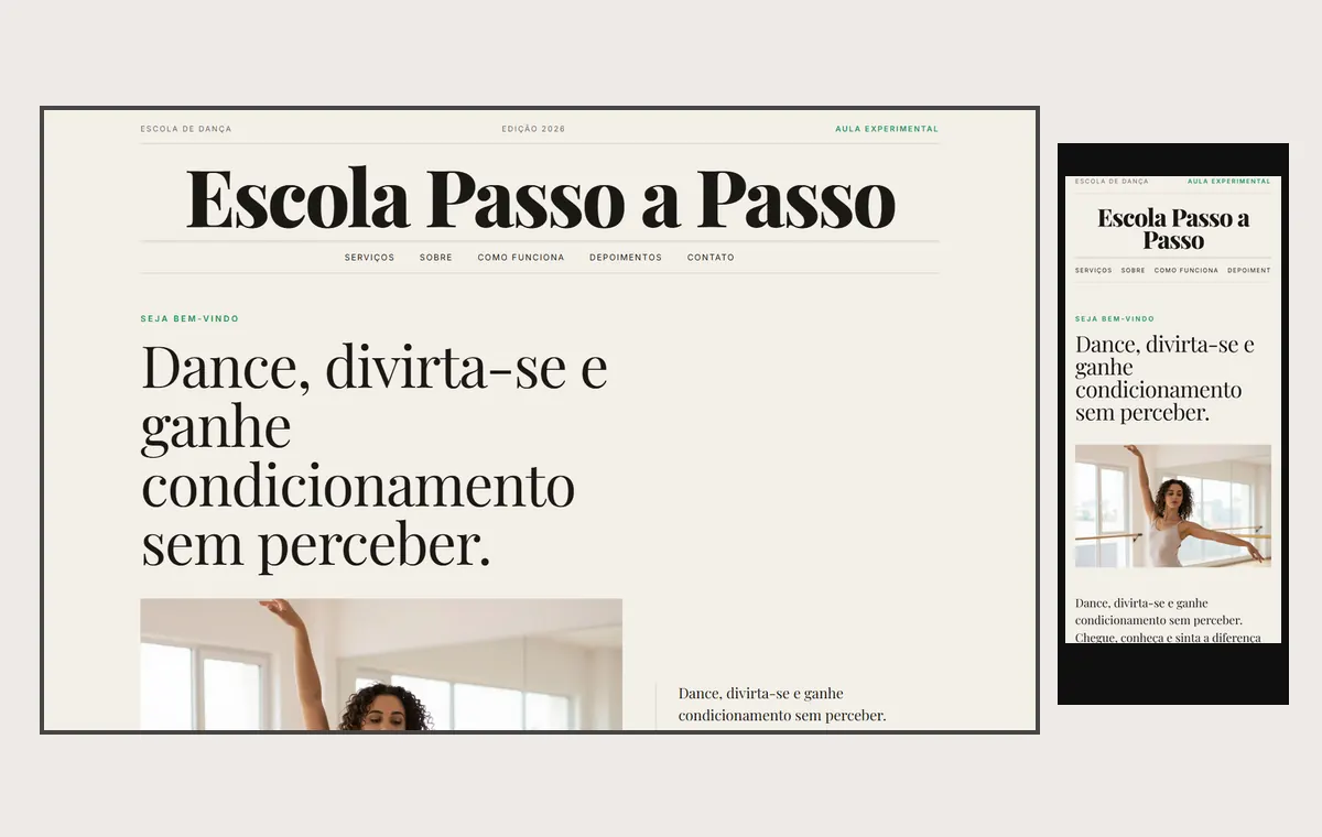 Site de escola de dança no modelo Revista Linho