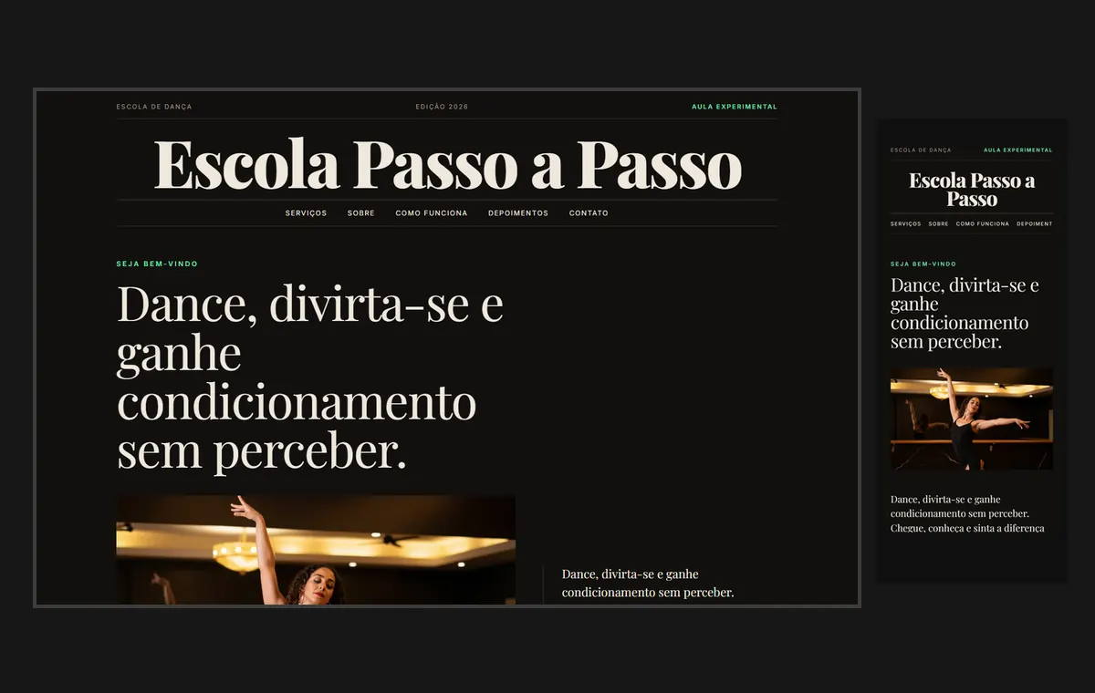 Site de escola de dança no modelo Revista Ébano