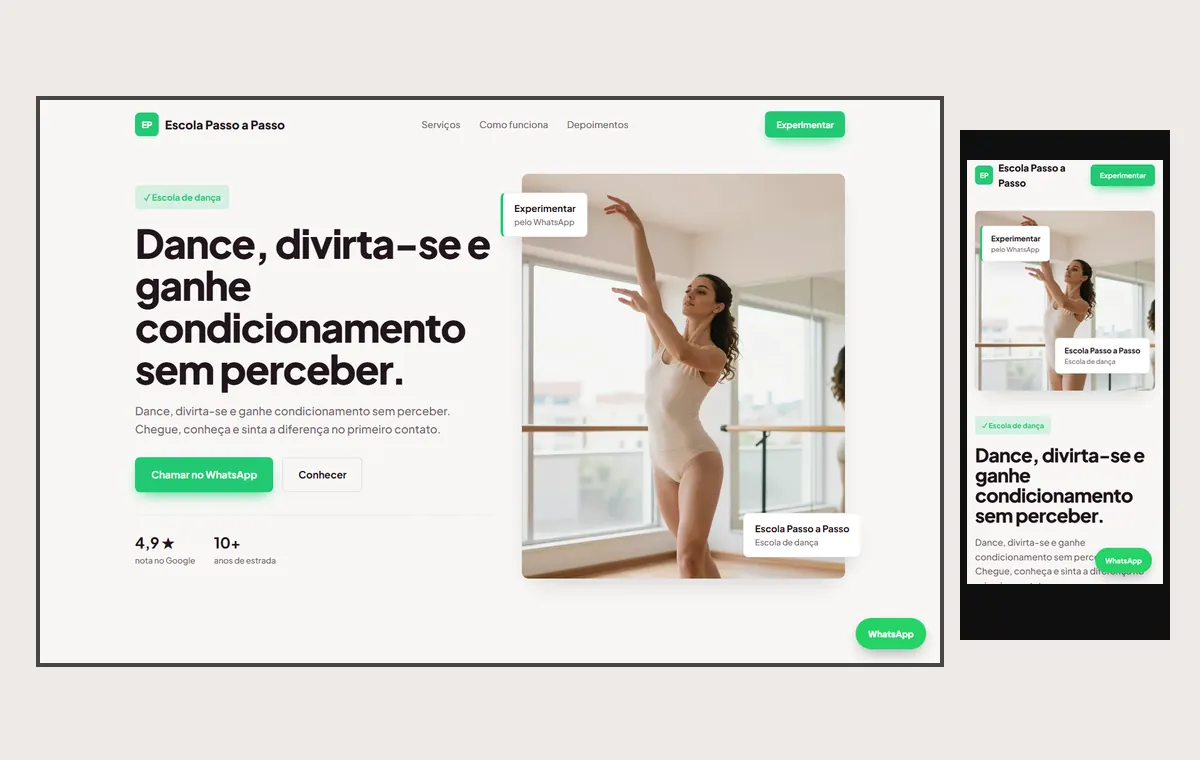 Site de escola de dança no modelo Vitrine Aurora