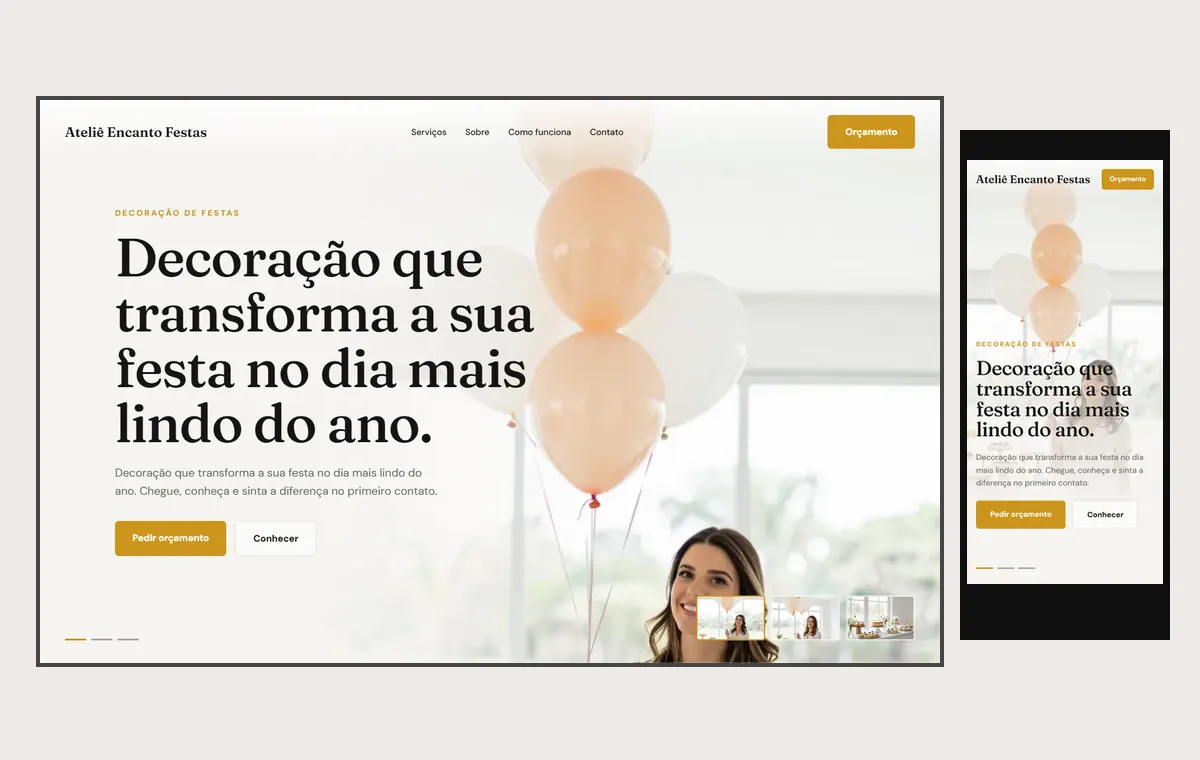Site de decoração de festas no modelo Cinema Luz