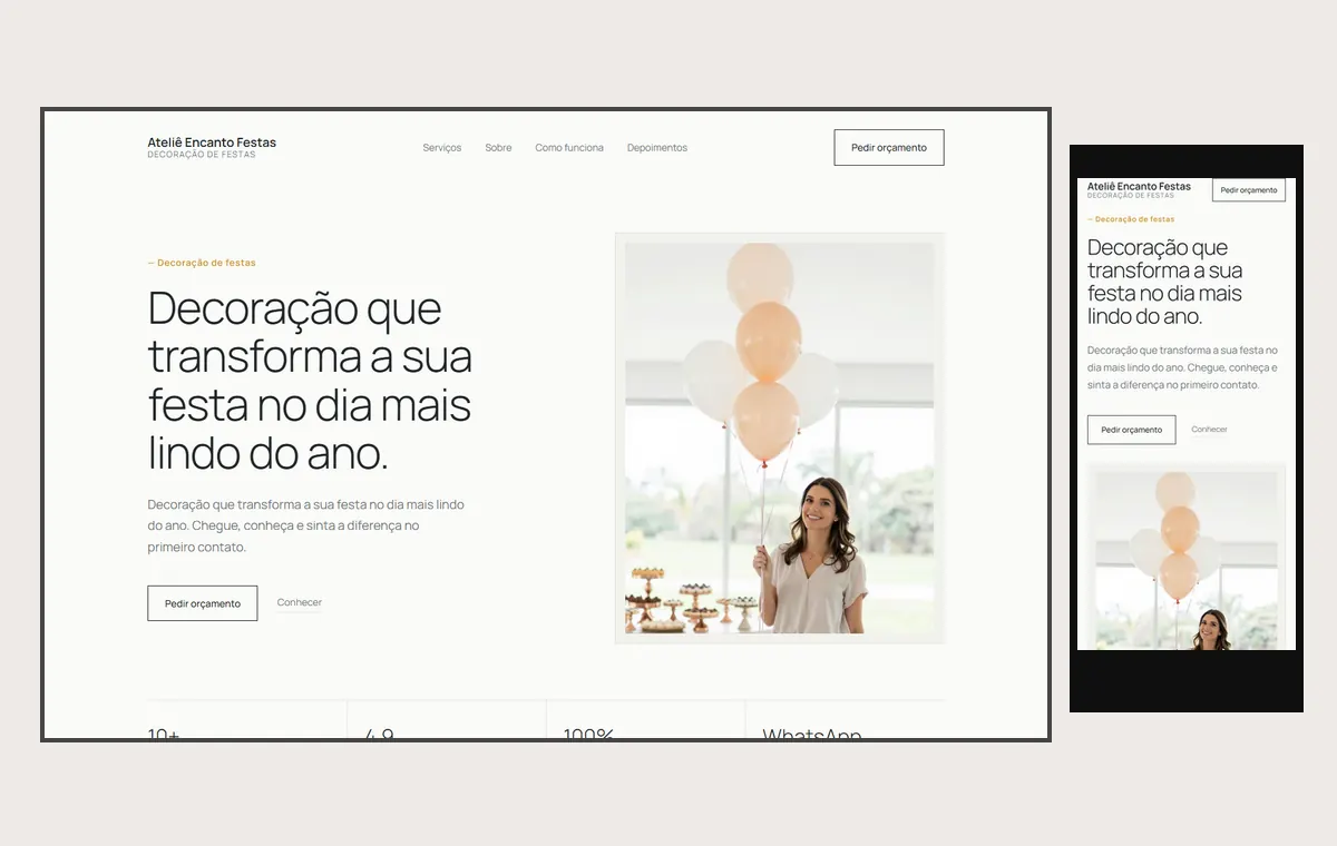 Site de decoração de festas no modelo Clean Nuvem