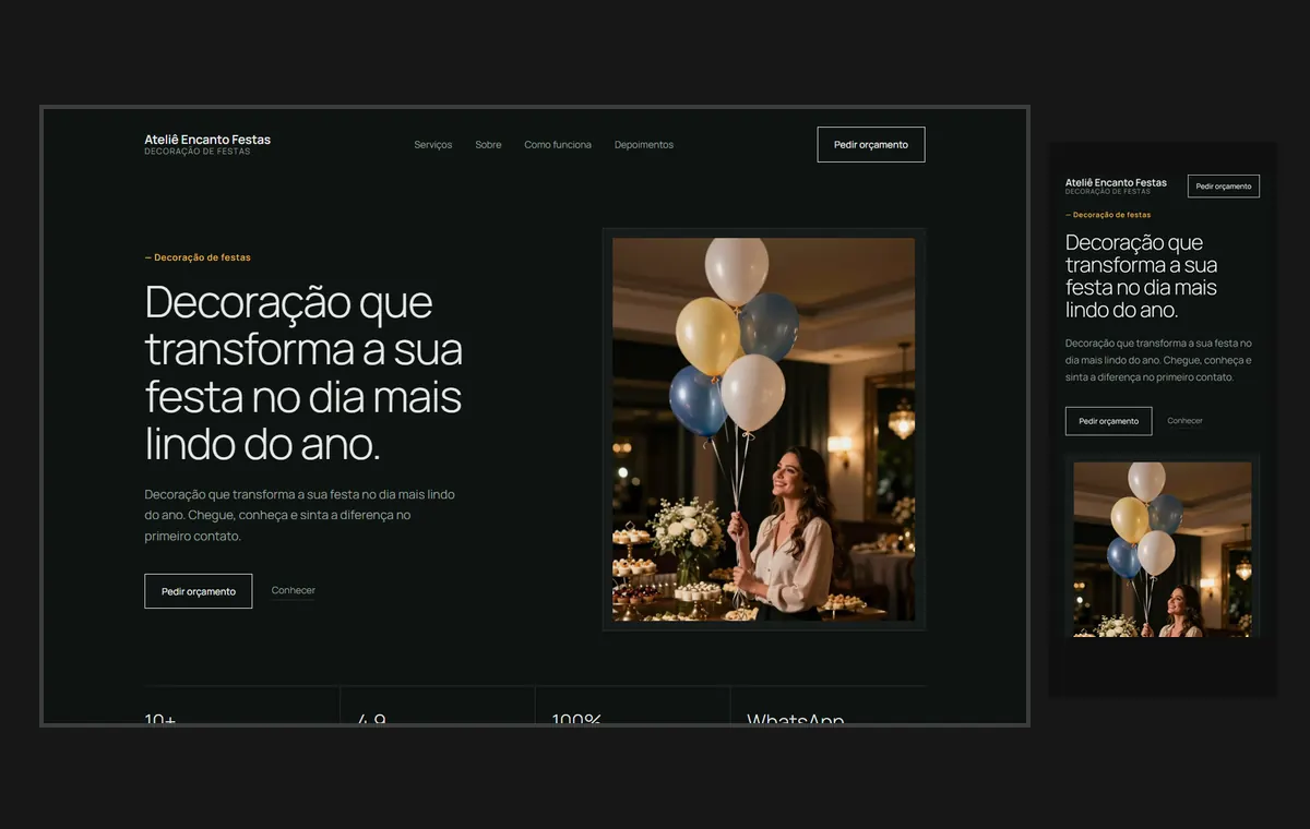 Site de decoração de festas no modelo Clean Grafite