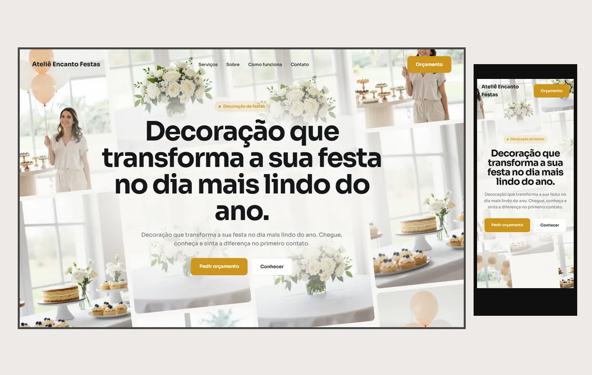 Site de decoração de festas no modelo Fluxo Brisa
