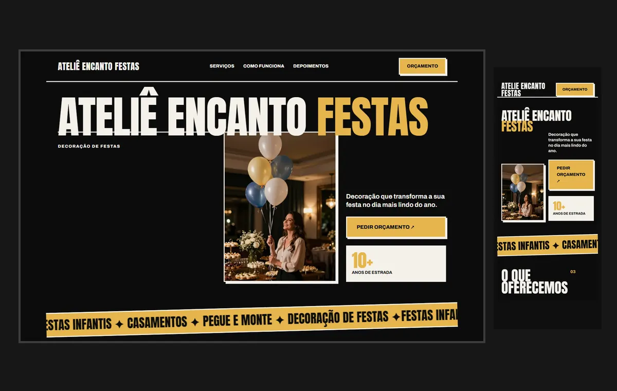 Site de decoração de festas no modelo Impacto Eclipse